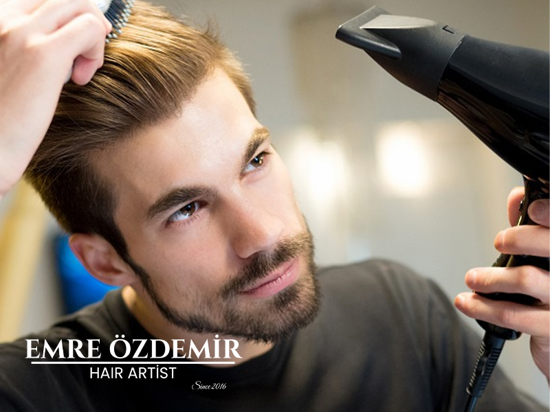 Konya erkek kuaförü profesyonel fön ve saç şekillendirme işlemi - Emre Özdemir Hair Artist
